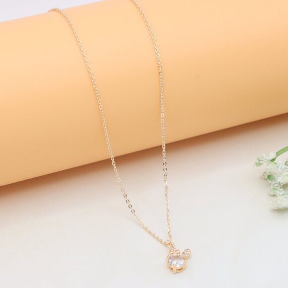 Elegant Rose Gold Necklace with Clear Crystal & Bow Charm, XPNL0413 - Picture 8 of 12